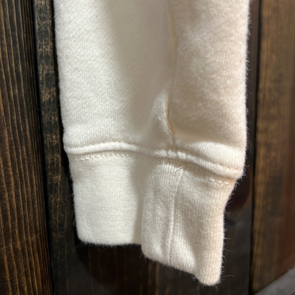 American Eagle Cream Cropped Hooded Jacket S Full Zip Preppy Minimalist Capsule - Picture 7 of 10